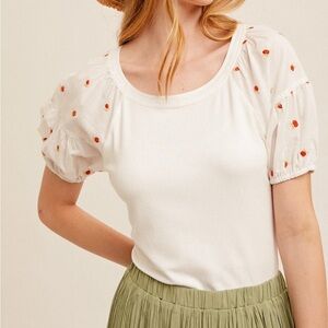 White Puff Sleeve Top with Red Dots